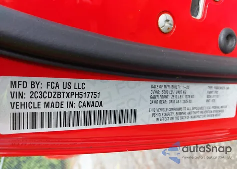 2023 Dodge Challenger R/T z USA, uszkodzony, nr VIN 2C3CDZBTXPH517751